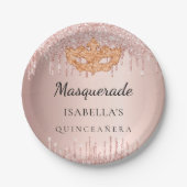Quinceanera Masquerade Rose Gold Glitzer Party Pappteller (Vorderseite)