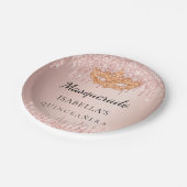 Quinceanera Masquerade Rose Gold Glitzer Party Pappteller (Schrägansicht)