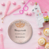 Quinceanera Masquerade Rose Gold Glitzer Party Pappteller (Party)