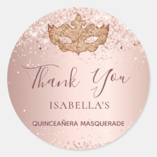 Quinceanera masquerade Rose Gold Glitzer Vielen Da Runder Aufkleber