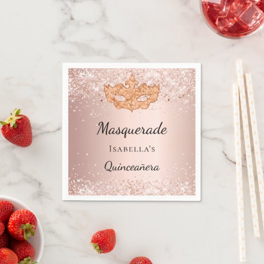 Quinceanera Masquerade Rose Gold Party Serviette (Beispiel)