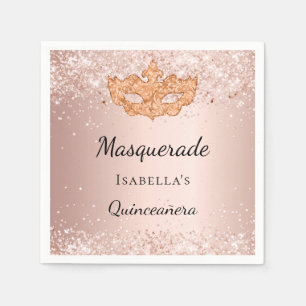 Quinceanera Masquerade Rose Gold Party Serviette