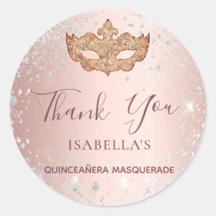 Quinceanera masquerade Rose gold silber Vielen Dan Runder Aufkleber
