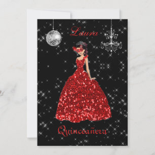 Quinceañera Masquerade Rotes Schwarzes Silber Span Einladung