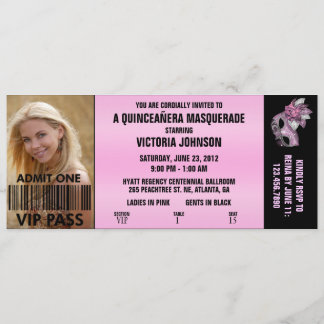 Quinceañera Masquerade VIP Eintrittskarte Einladung
