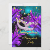 Quinceanera Masquerage Masquerade Aquamarin Lila s Einladung (Vorderseite)