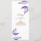 Quinceañera Menú de cena de follaje morado español Menükarte (Vorderseite)
