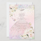 Quinceanera Menü Holografische Mariposa Rosa Rosa  Einladung (Vorderseite)