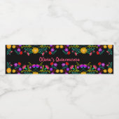 Quinceanera Mexican Fiesta Blume Black Wasserflaschenetikett (Einzelnes Label)