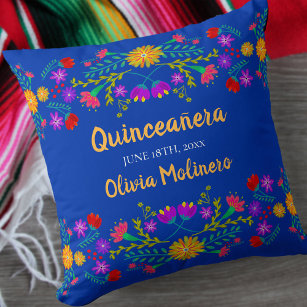 Quinceanera Mexican Fiesta Blume Blue Kissen
