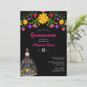 Quinceanera Mexican Fiesta Floral Geburtstag Einladung (Stehend Vorderseite)