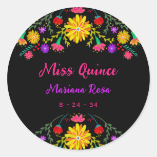 Quinceanera Mexican Fiesta Floral Geburtstag Runder Aufkleber