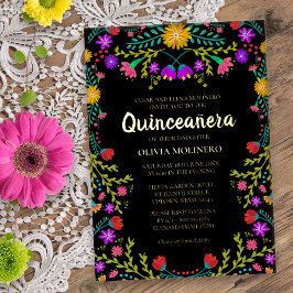 Quinceanera Mexican Fiesta Floral Real Gold Folieneinladung