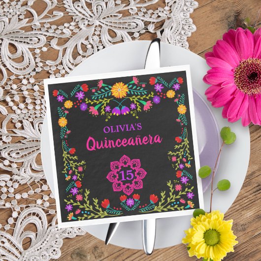 Quinceanera Mexikanische Fiesta Blume Schwarzer Ge Serviette
