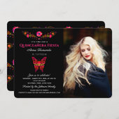 Quinceañera Mexikanische Fiesta Blumenladen Einladung (Vorne/Hinten)