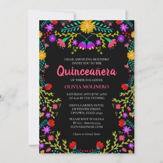 Quinceanera Mexikanische Fiesta Schwarzer Mit Einladung Zazzle De