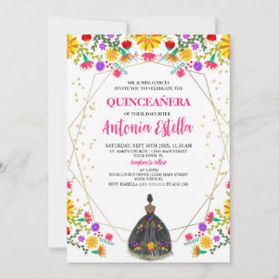 Quinceanera-Mexikanische Fiesta-Schwarzes Prinzess Einladung