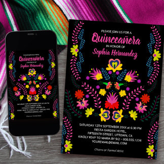 Quinceanera mexikanischen Party Blume Black Birthd Einladung