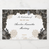 Quinceañera Mini Liquor Flasche Schwarz und Gold Alkoholflaschenetikett (Einzelnes Label)