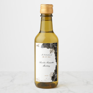 Quinceañera Mini Wine Bottle Labels Black and Gold Weinetikett
