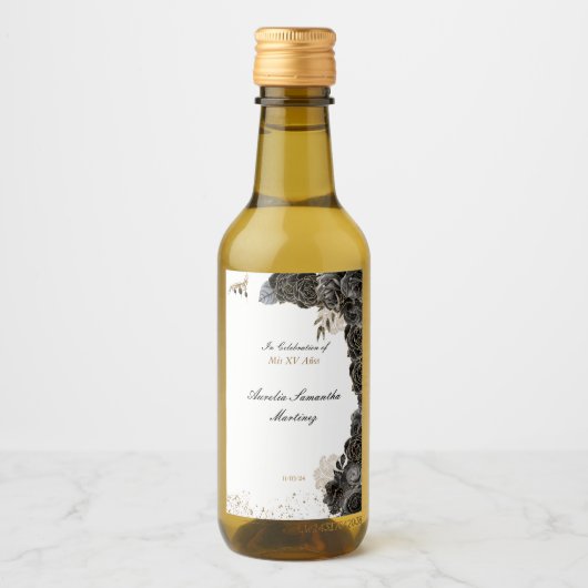Quinceañera Mini Wine Bottle Labels Black and Gold Weinetikett (Vorderseite)
