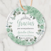 Quinceañera Mint Green Floral Silberschmetterlinge Geschenkanhänger (Rückseite)