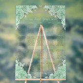 Quinceañera Mint Green Floral Silver Sitzplatz Acrylschild (Neutral)