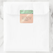 Quinceanera Mint Green Peach Silver Filigree Swirl Quadratischer Aufkleber (Tasche)
