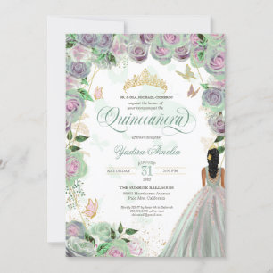 Quinceanera Mint Green Rose Elegante Butterfly Inv Einladung