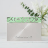 Quinceanera Mint Green und Silver Filigree Wirbel Einladung (Stehend Vorderseite)