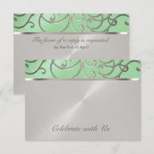 Quinceanera Mint Green und Silver Filigree Wirbel Einladung