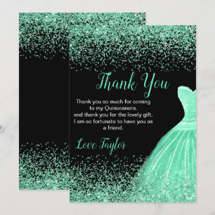 Quinceanera Mintgrünes Kleid Faux Glitter Dankeskarte