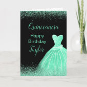 Quinceanera Minze Green Dress Imitate Glitzer Karte (Vorderseite)
