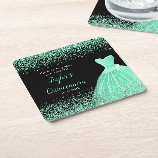Quinceanera Minze Green Imitats Glitzer Rechteckiger Pappuntersetzer (angewinkelt)