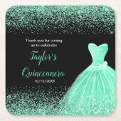 Quinceanera Minze Green Imitats Glitzer Rechteckiger Pappuntersetzer (Vorderseite)