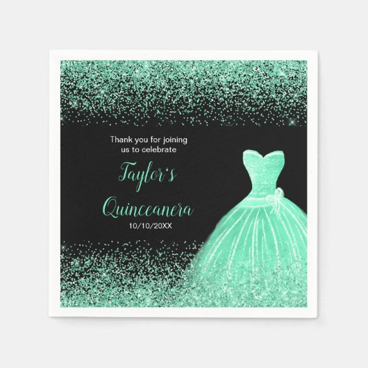 Quinceanera Minze Green Imitats Glitzer Serviette (Vorderseite)