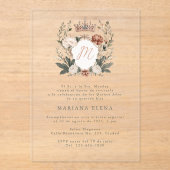 Quinceañera Mis Quince Blume Wappen Monogram Acryleinladungen (Vorderseite)