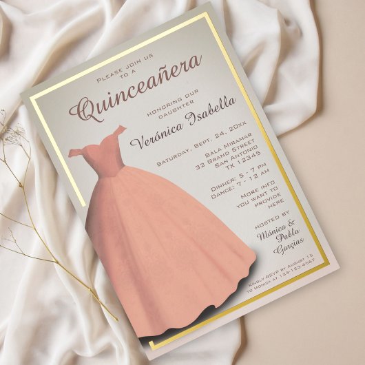 Quinceañera mis quince kleid gold Foil Einladung