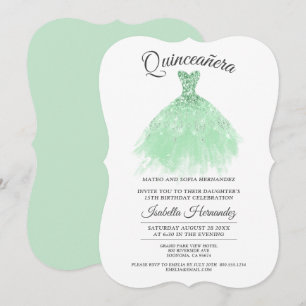 Quinceanera Mis Quince Minze Green Glitzer Dress Einladung