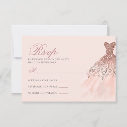 Quinceañera Mis Quince Pink Rose UAWG RSVP Karte (Vorderseite)