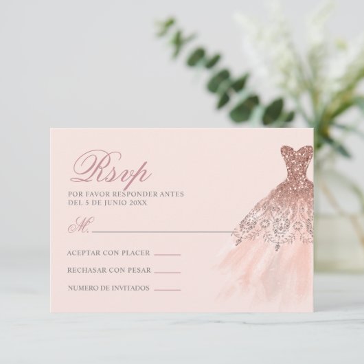 Quinceañera Mis Quince Pink Rose UAWG RSVP Karte (Stehend Vorderseite)