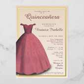 Quinceañera mis quince rote Kleidung Foil Einladun Folieneinladung (Vorderseite)