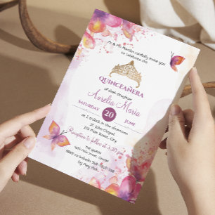 Quinceañera mis quince Tiara Butterflies Einladung