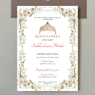 Quinceañera mis quince Tiara Floral Einladung