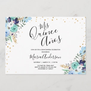 Quinceañera Mis Quitte Años blauer Einladung