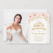 Quinceanera mit Foto - Rosen aus Gold Einladung (Vorderseite)