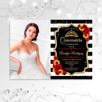 Quinceanera mit Foto - Rote Rosen Sonnenblumen