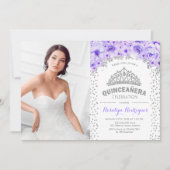 Quinceanera mit Foto - silber, Lila Einladung (Vorderseite)