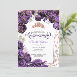 Quinceañera mit Regal Lila und Rose Gold Tiara Einladung