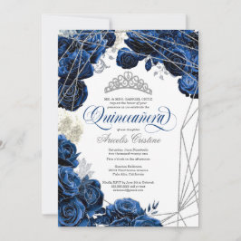 Quinceañera mit Royal Navy Blue Rose und Tiara   Einladung